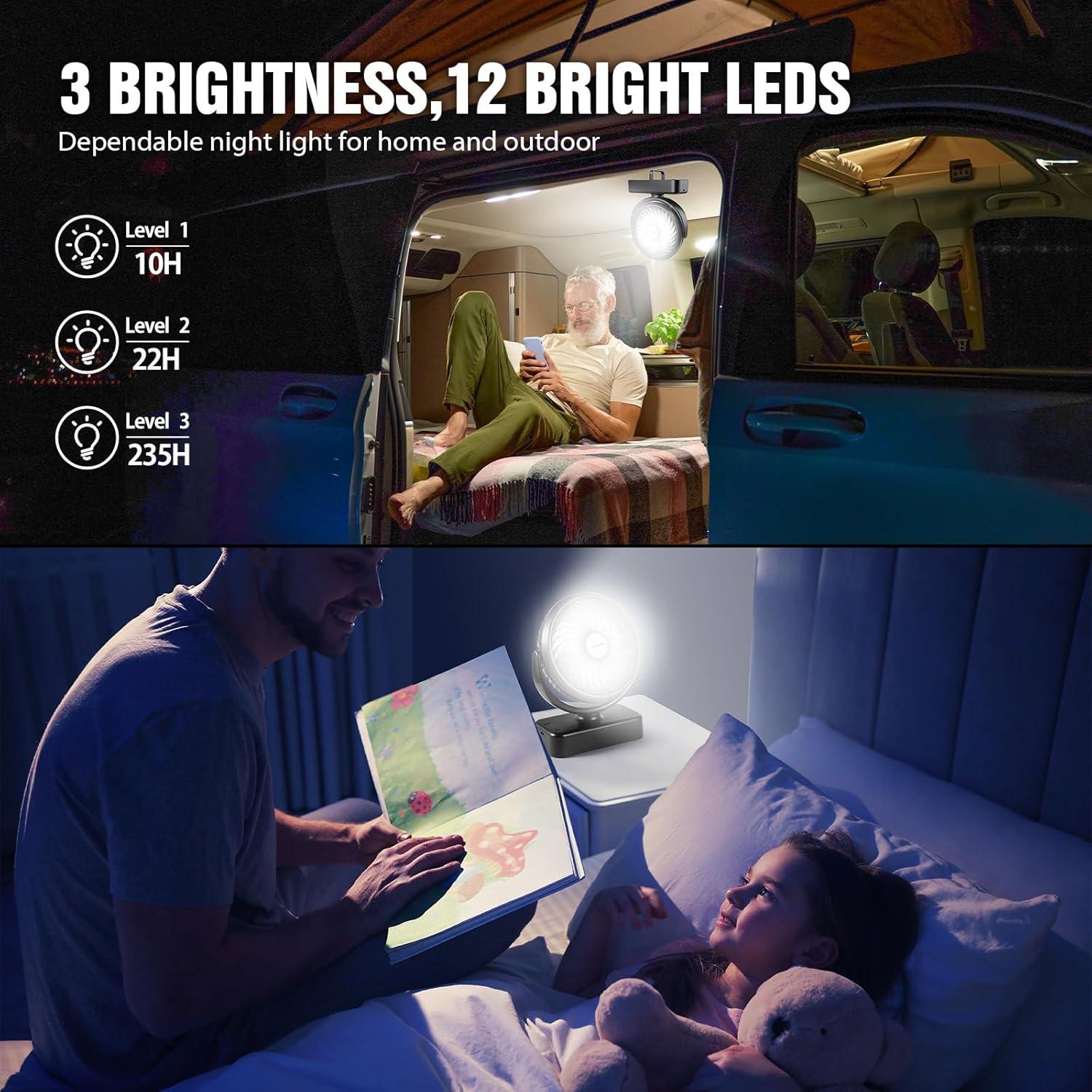 imagePortable Camping Fan with LED Lantern 40H Work Time Rechargeable Battery Operated Fan with Hanging Hook for Tent Car RV Hurricane Emergency Outages Survival Kit5