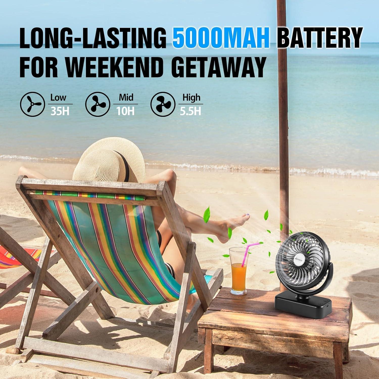 imagePortable Camping Fan with LED Lantern 40H Work Time Rechargeable Battery Operated Fan with Hanging Hook for Tent Car RV Hurricane Emergency Outages Survival Kit5