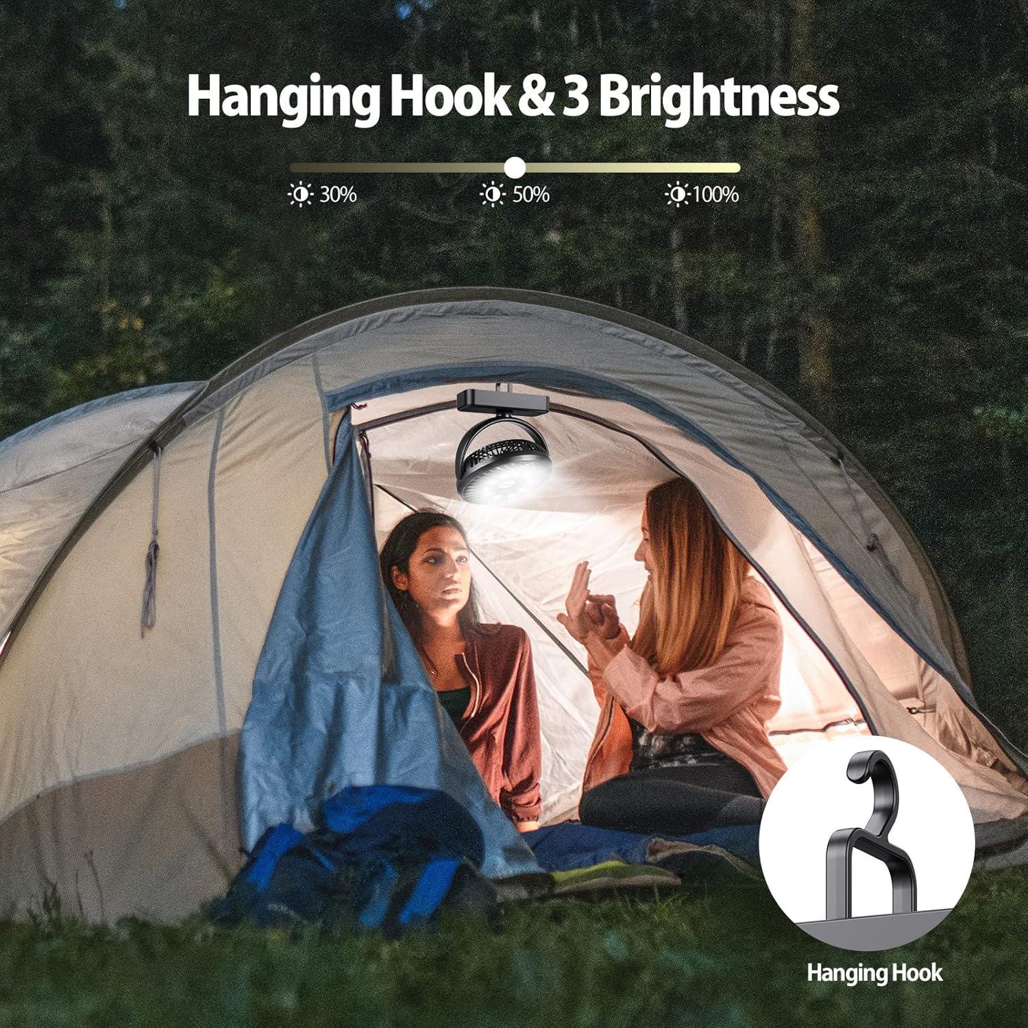 imagePortable Camping Fan with LED Lantern 40H Work Time Rechargeable Battery Operated Fan with Hanging Hook for Tent Car RV Hurricane Emergency Outages Survival Kit7