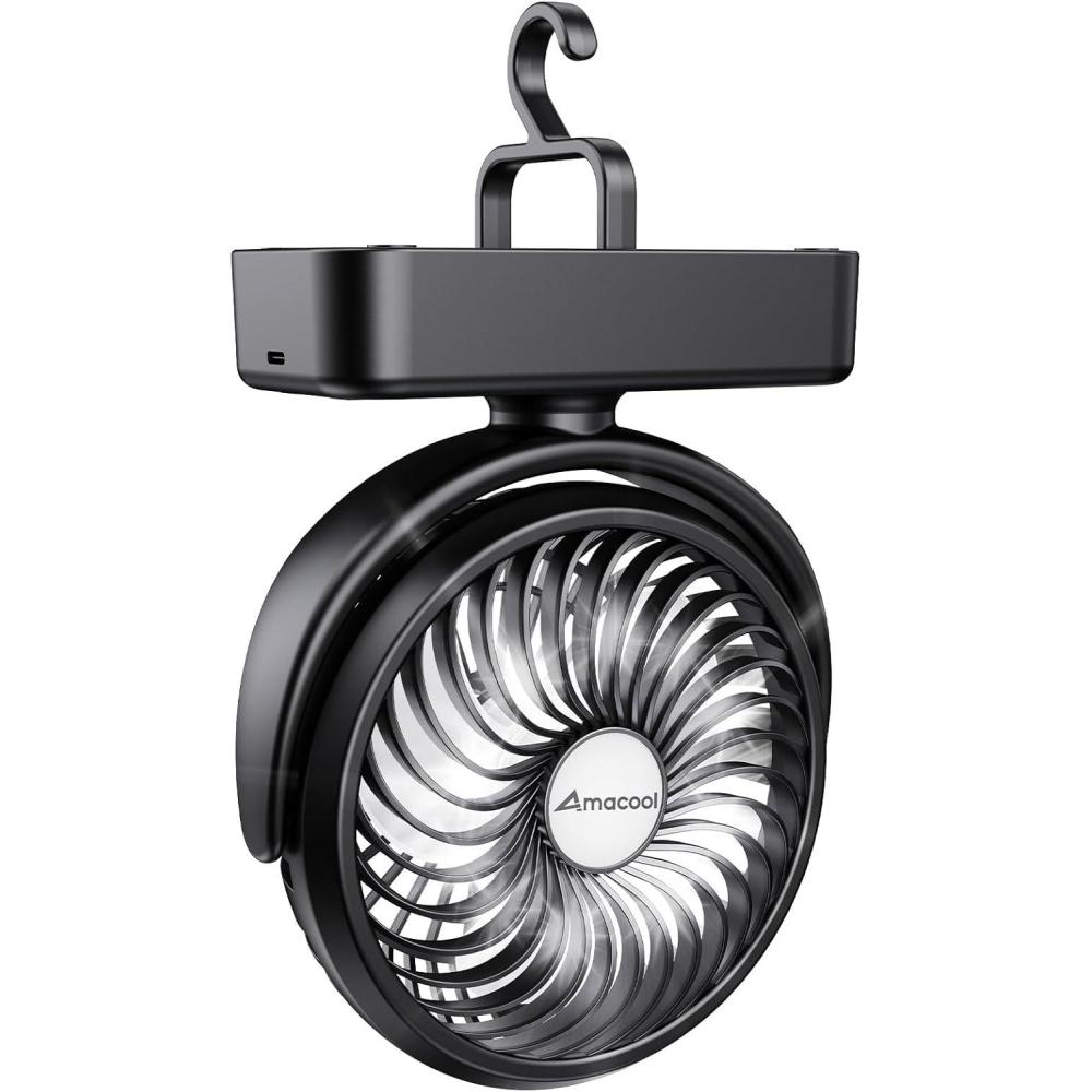 imagePortable Camping Fan with LED Lantern 40H Work Time Rechargeable Battery Operated Fan with Hanging Hook for Tent Car RV Hurricane Emergency Outages Survival Kit5