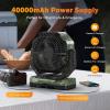 image40000mAh Rechargeable Camping Fan Battery Operated Fan with Light ampamp Remote 12quot Portable Outdoor Fan Auto Oscillating Battery Powered Floor Fan for Tent RV Car Travel Jobsite Hurricane Power OutagesMilitary Green