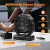 image40000mAh Rechargeable Camping Fan Battery Operated Fan with Light ampamp Remote 12quot Portable Outdoor Fan Auto Oscillating Battery Powered Floor Fan for Tent RV Car Travel Jobsite Hurricane Power OutagesBlack