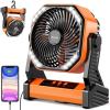 imageCamping Fan with Light 20000mAh Rechargeable Battery Operated Fan 112H Max Cooling Time 8 Speeds Digital Display Remote Control 270Pivot with Hook for Tent Car RV Power Outage HurricaneOrange