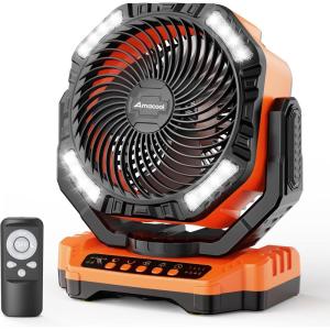 image40000mAh Rechargeable Camping Fan Battery Operated Fan with Light ampamp Remote 12quot Portable Outdoor Fan Auto Oscillating Battery Powered Floor Fan for Tent RV Car Travel Jobsite Hurricane Power OutagesOrange