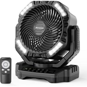 image40000mAh Rechargeable Camping Fan Battery Operated Fan with Light ampamp Remote 12quot Portable Outdoor Fan Auto Oscillating Battery Powered Floor Fan for Tent RV Car Travel Jobsite Hurricane Power OutagesBlack