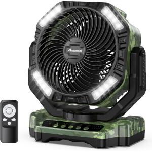 image40000mAh Rechargeable Camping Fan Battery Operated Fan with Light ampamp Remote 12quot Portable Outdoor Fan Auto Oscillating Battery Powered Floor Fan for Tent RV Car Travel Jobsite Hurricane Power OutagesMilitary Green