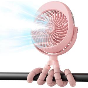 image4000mAh Portable Stroller Fan with Mist Rechargeable Mister Fan with Water Spray 270Pivoting Flexible Tripod Clip on Mist Cooling Fans for Disney Travel Beach Outdoor Car Seat Treadmill Golf CartPink