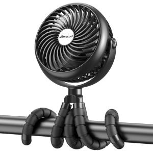 imageAMACOOL Baby Stroller Fan  5000mAh Rechargeable 3Speed Strong Yet Quiet 360Rotate Portable Clip on Fan for Travel Car Seat Crib Bike Treadmill Beach Vacation EssentialsBlack
