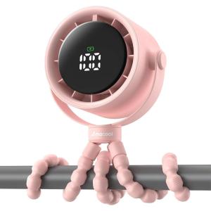 imageAMACOOL Baby Stroller Fan Rechargeable Portable Clip on Fan 17H Cooling with 5 Speeds LED Display 360Rotate Personal Cooling Fans for Car Seat Crib Travel Camping Gifts for New ParentsPink