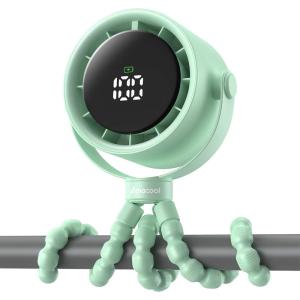 imageAMACOOL Baby Stroller Fan Rechargeable Portable Clip on Fan 17H Cooling with 5 Speeds LED Display 360Rotate Personal Cooling Fans for Car Seat Crib Travel Camping Gifts for New ParentsGreen