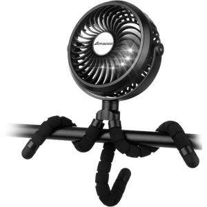imageAMACOOL Battery Operated Stroller Fan Flexible Tripod Clip On Fan with 3 Speeds and Rotatable Handheld Personal Fans for Car Seat Crib Bike Treadmill BlueBlack