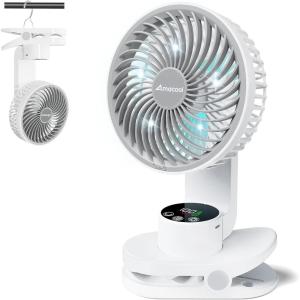 imageAMACOOL Desk Fan Quiet Small Desktop Table Fans  30Hrs Running 270Tilt 90Oscillating Easy to Clean USB Fans Smart Display Rechargeable Portable Fan for Home Office Bedroom Travel CampingWhite