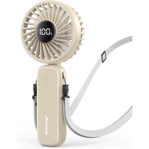 imageAMACOOL Handheld Fan Foldable 5000mAh Rechargeable Hand Fans with Powerful Cooling 4 Speeds LED Display Portable Fan for TravelConcertsMakeupLashOutdoor EventsGifts WomenBeige