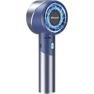 imageAMACOOL Portable Handheld Turbo Fan 17Hrs Runtime 4 Speeds Wind Cool Metal Body Rechargeable Battery Personal Fan Mini Pocket Fans for Girl Woman Man Travel Makeup Camping OutdoorBlack GreyBlue