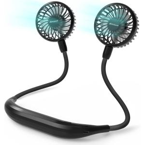 imageAMACOOL Neck Fan Battery Operated Neckband Fan HandFree Wearable Personal Fan for Hot Flashes Home Office Travel Outdoor Sports BlackBlack