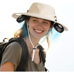 imageAMACOOL Neck Fan Battery Operated Neckband Fan HandFree Wearable Personal Fan for Hot Flashes Home Office Travel Outdoor Sports WhiteKhaki