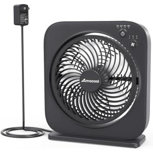 imageAMACOOL Table Fan 12 inch Box Fan with 3 Adjustable Speeds ampamp 8HRS Timer 270 Pivoting Quiet Air Circulator Desktop Fan for Bedroom Bathroom Kitchen Office AC Adapter IncludedBlackBlack
