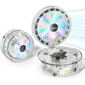 image:imageAMACOOL Transparent Folding Desk Fan Max 83Hrs Runtime 20000mAh 8 Inch Rechargeable Portable Fan for Travel 90 Oscillating 5 Speeds with Ambient Light 8H Timer for Cruise Camping RV Home